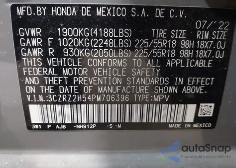 2023 Honda Hr-V Awd Sport z USA, uszkodzony, nr VIN 3CZRZ2H54PM706396
